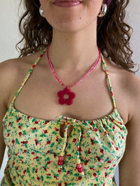 Necklace Vintage Small Pink Flower Costume Jewelry Women – One Size