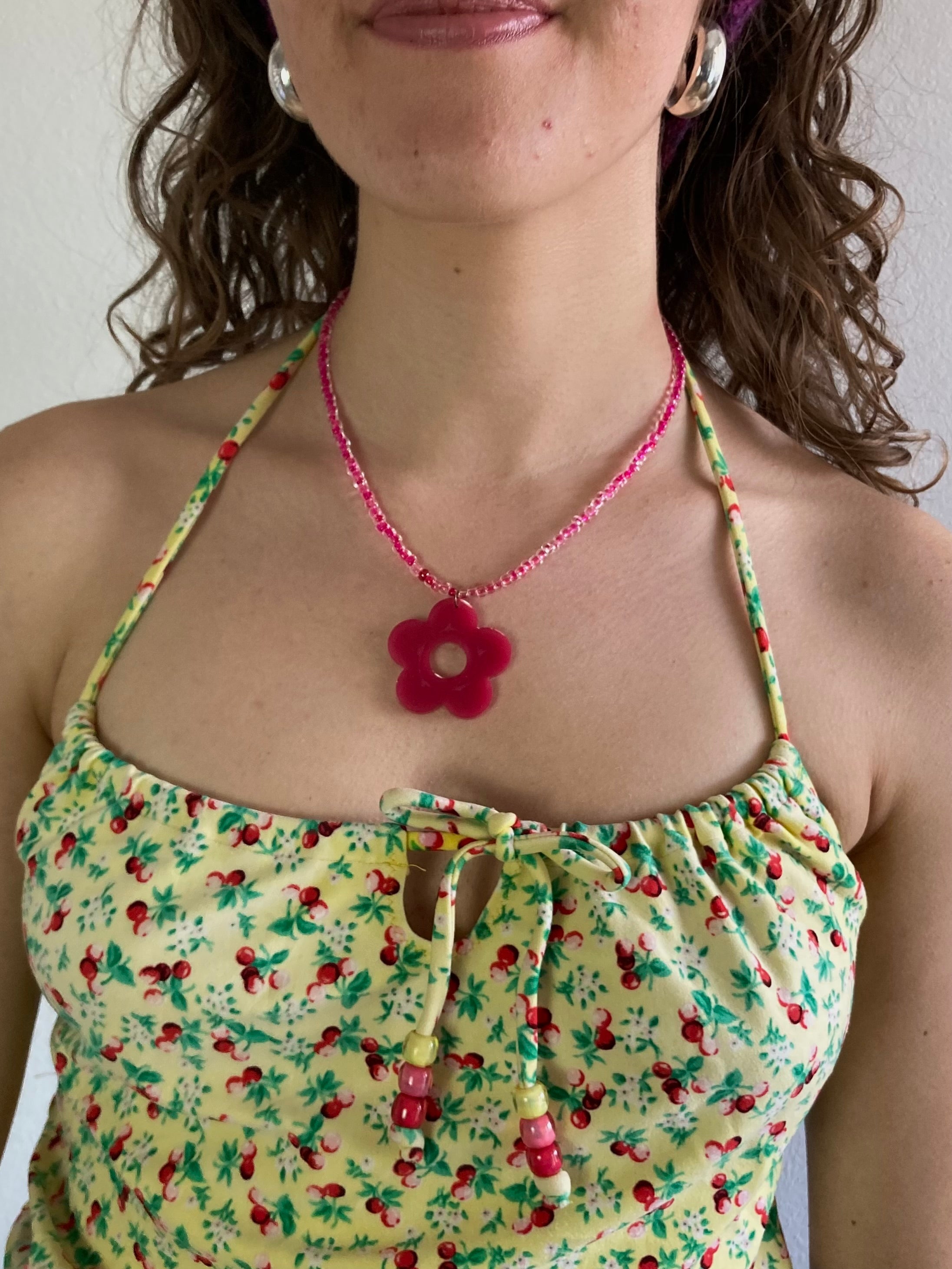Necklace Vintage Small Pink Flower Costume Jewelry Women – One Size