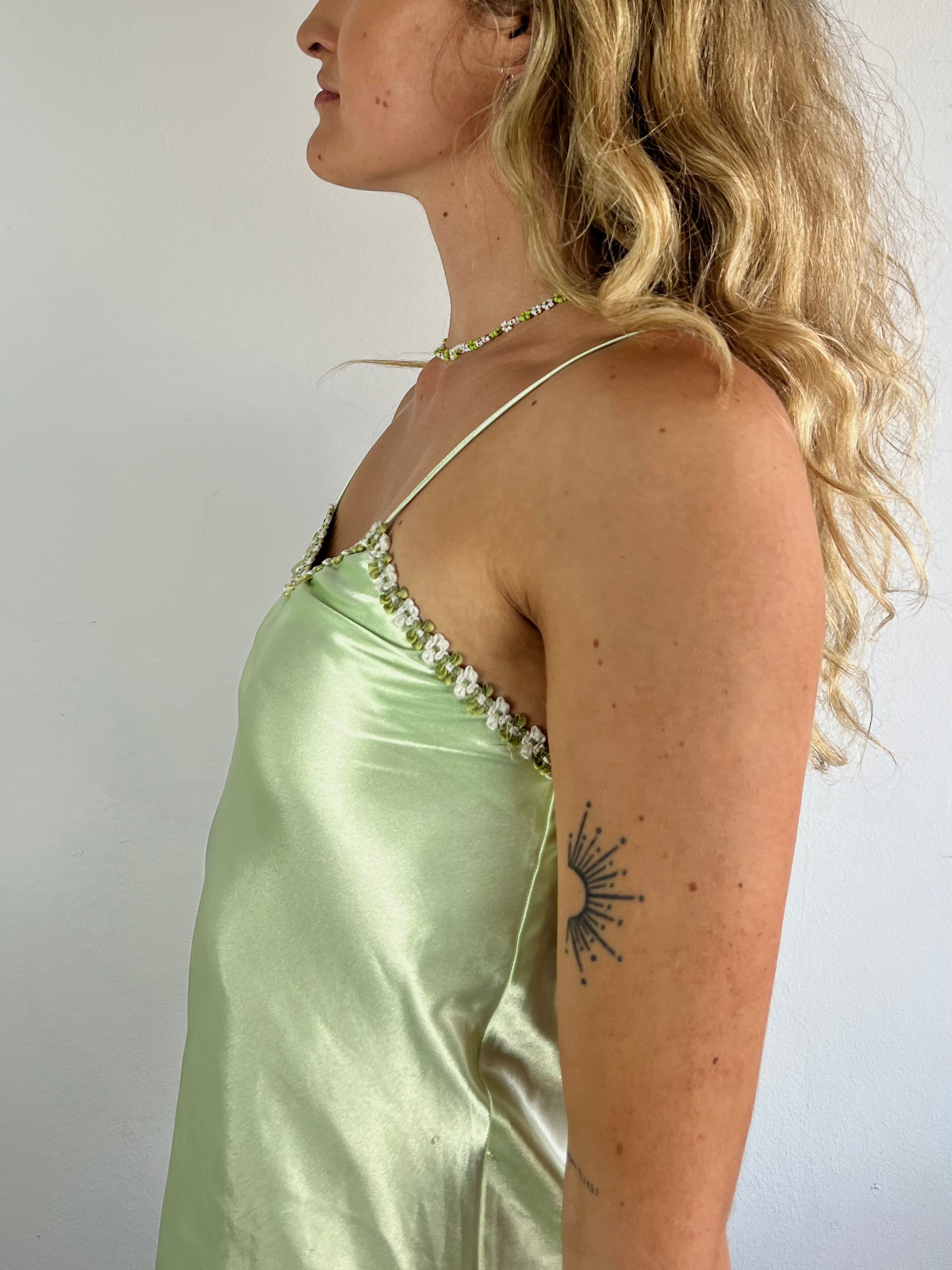 Dress Vintage Darjeeling Layering Summer Strappy Green Yellow – S