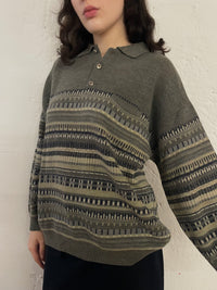 Vintage Rodes Wool Sweater Polo Long Sleeve Grey – M