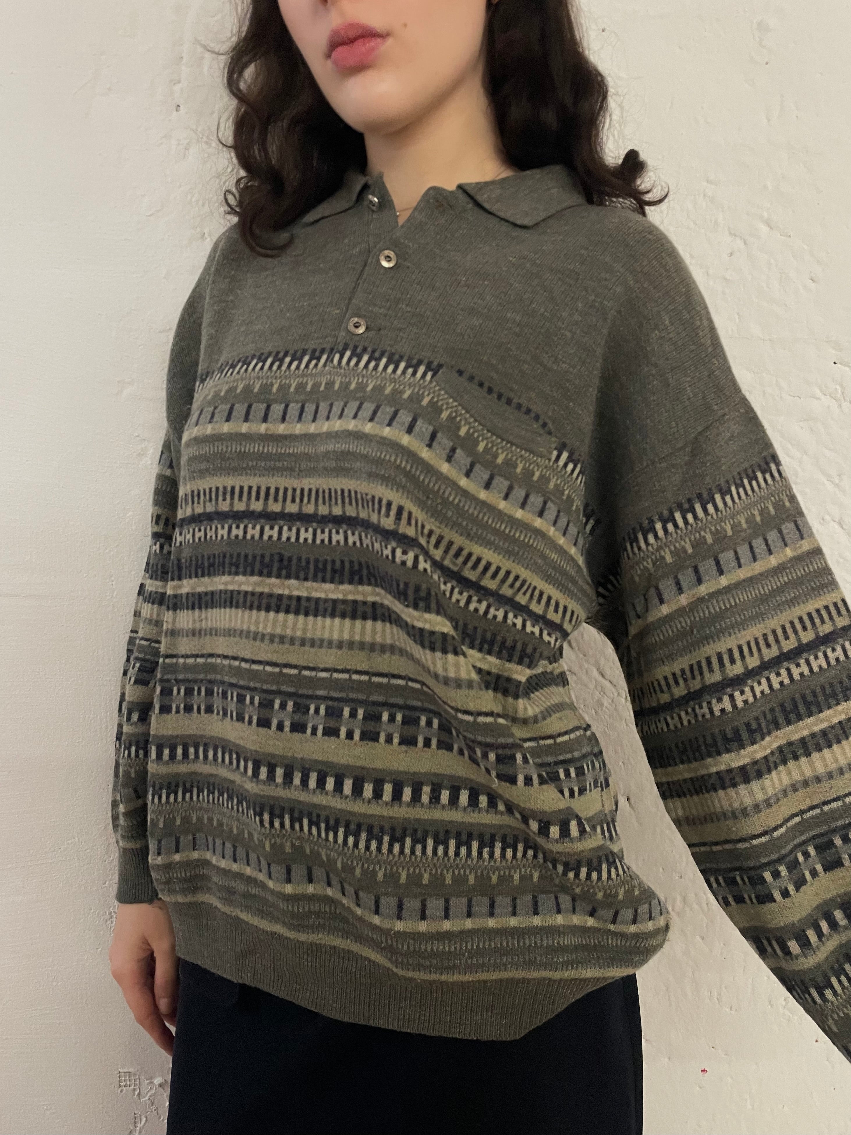 Vintage Rodes Wool Sweater Polo Long Sleeve Grey – M