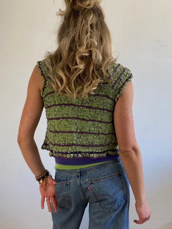 Vest Knit Vintage Y2K Purple Green Button Detail Layering Knit – S/M