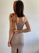 Dress Vintage Brown Cream Bodycon Stretch Spaghetti Straps Summer – M/L