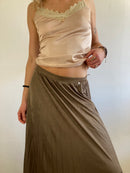 Skirt Vintage Long Layering Elastic Waist Silver Brown Ochre Mos Mosh Women – M