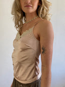 Y2k Spaghetti Top Vintage Lace Pink Beige Summer Women – S/M
