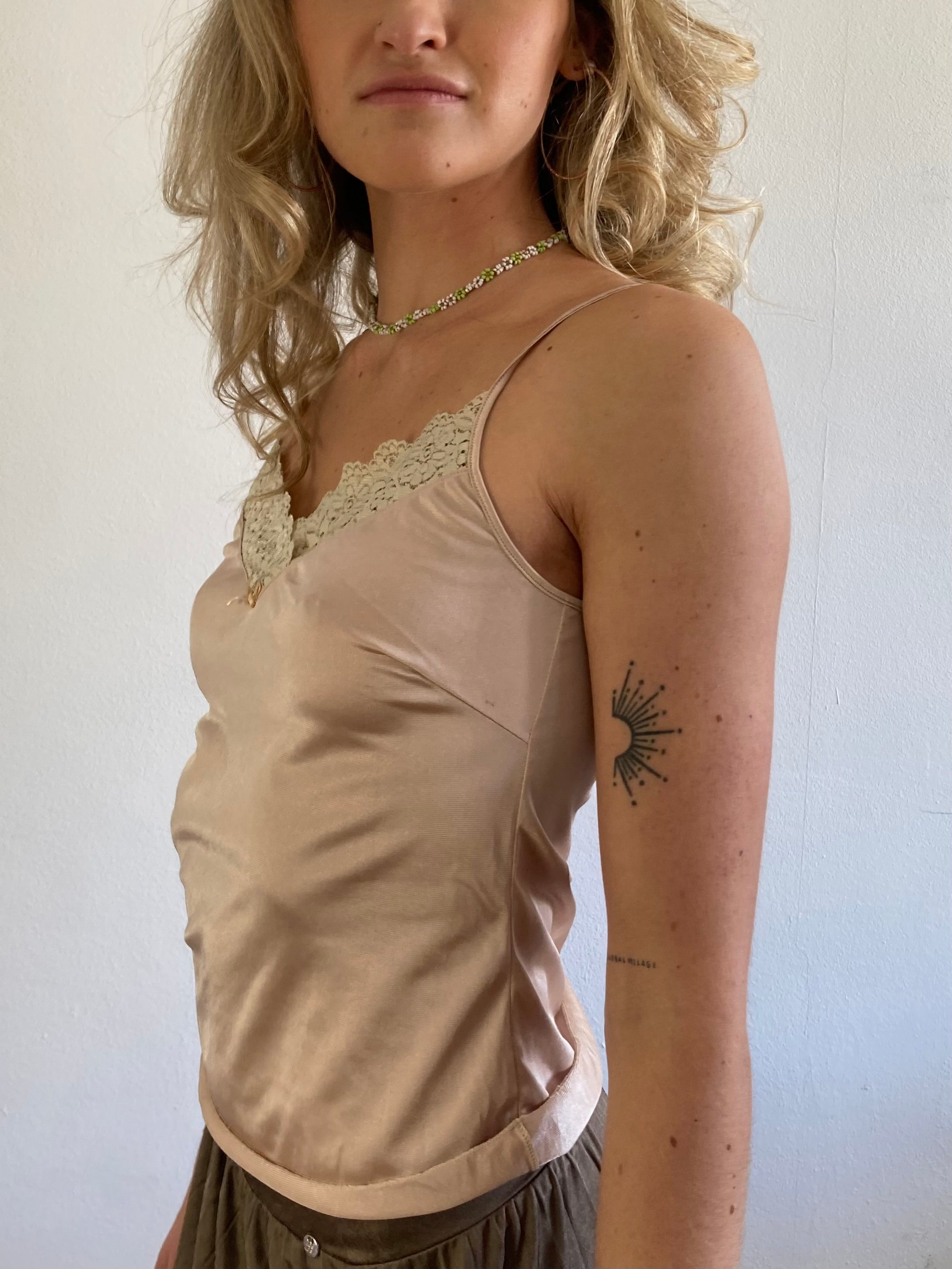 Y2k Spaghetti Top Vintage Lace Pink Beige Summer Women – S/M