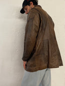 Vintage Long Leather Coat Brown Front Pockets – L/XL