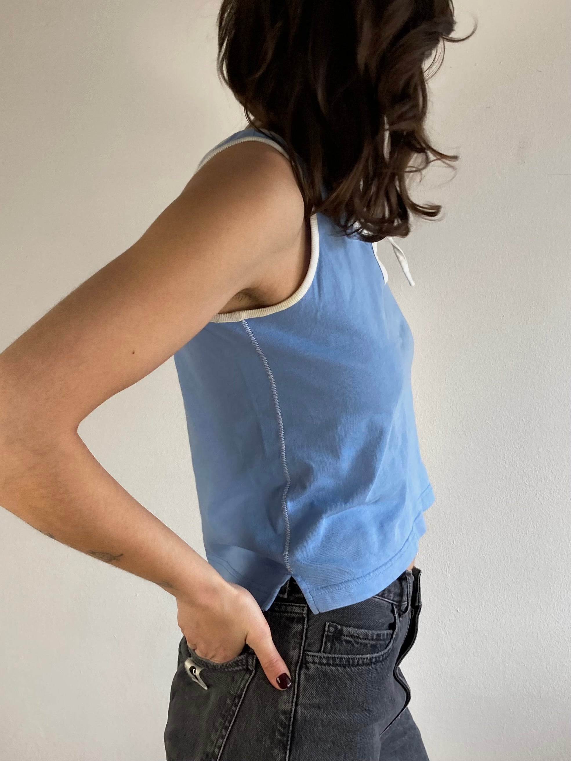 Top Vintage Y2K Fila Tank Top Blue White Slim Fit Women – S/M