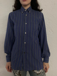 Vintage Shirt Blue Striped Pierre Clarence & Long Sleeve – M