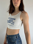 Vintage Summer Tank Top White Front Print Stretchy Baby Tee – S