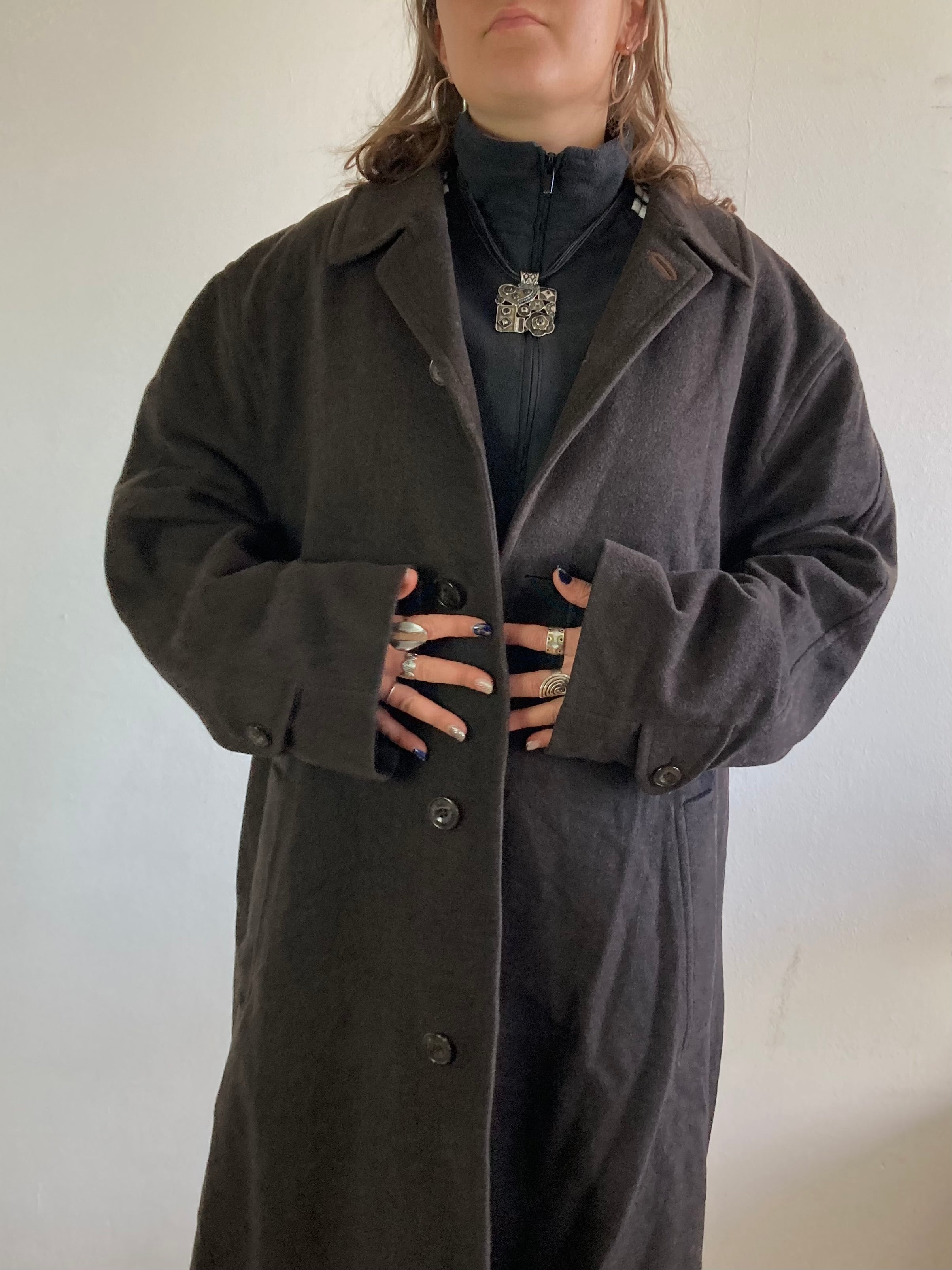 Coat Vintage Brown Wool High-Quality Long Unisex – M/L