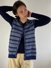 Vest Vintage Striped Blue Unisex Oversized Layering Knit Casual – M