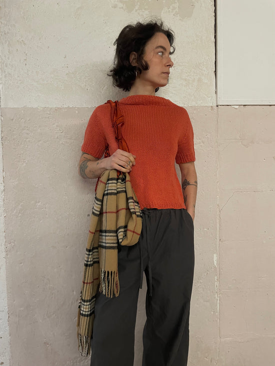 Vintage Spring Scarf Beige Checked Mid-Length – One Size