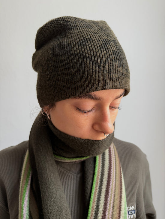 Beanie Brown and Dark Green Unisex - One Size