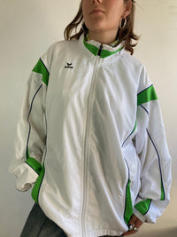 Track Jacket Vintage White Green Logo Front Longsleeve Oversized Unisex – L