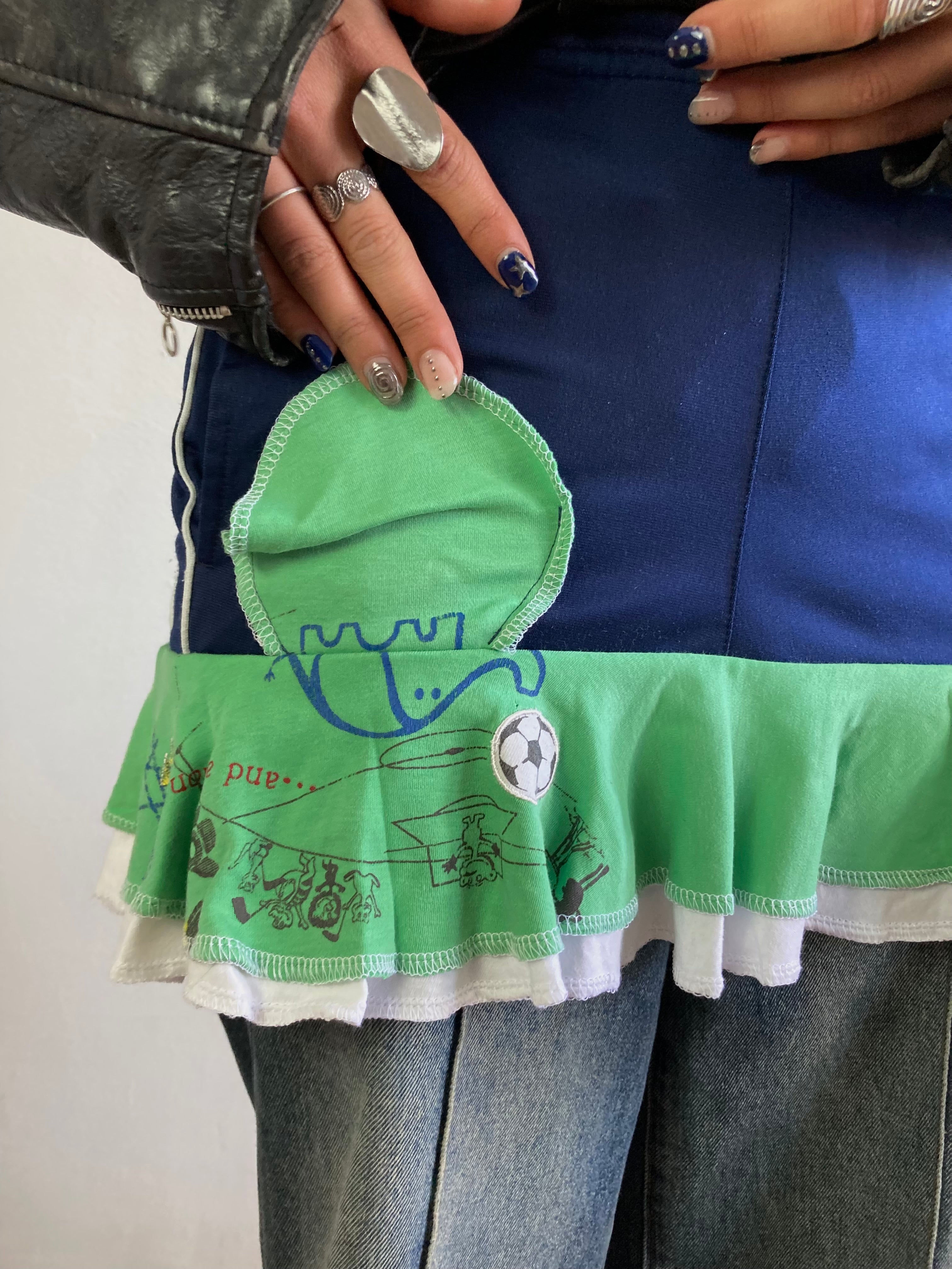 Skirt Vintage UNIQUE PIECE Blue Handmade Elephant Motif Layering Unique Women – M