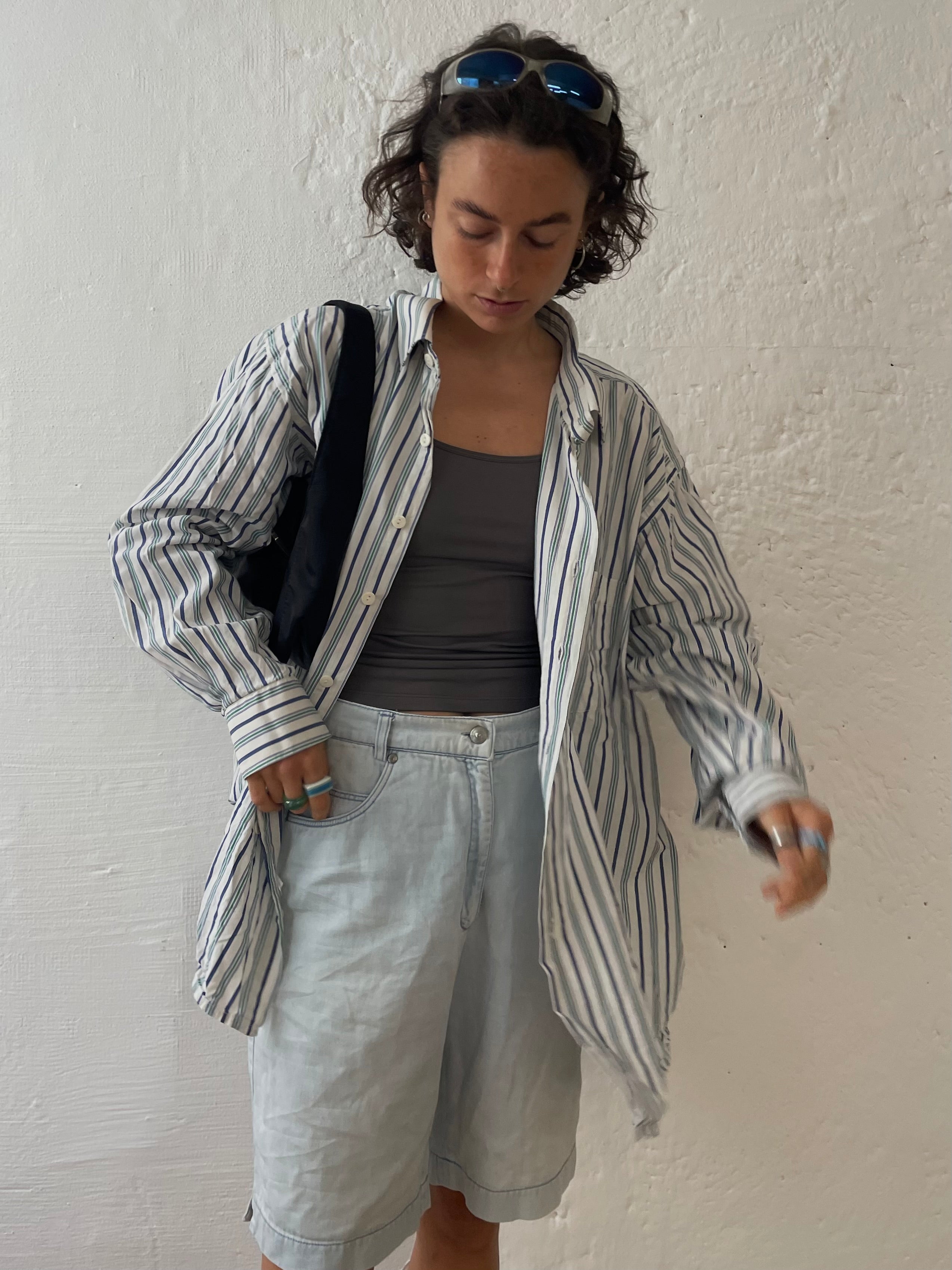 Blau/weiß gestreiftes Langarmhemd Size M/L - Kleiderhaufen - Default Title