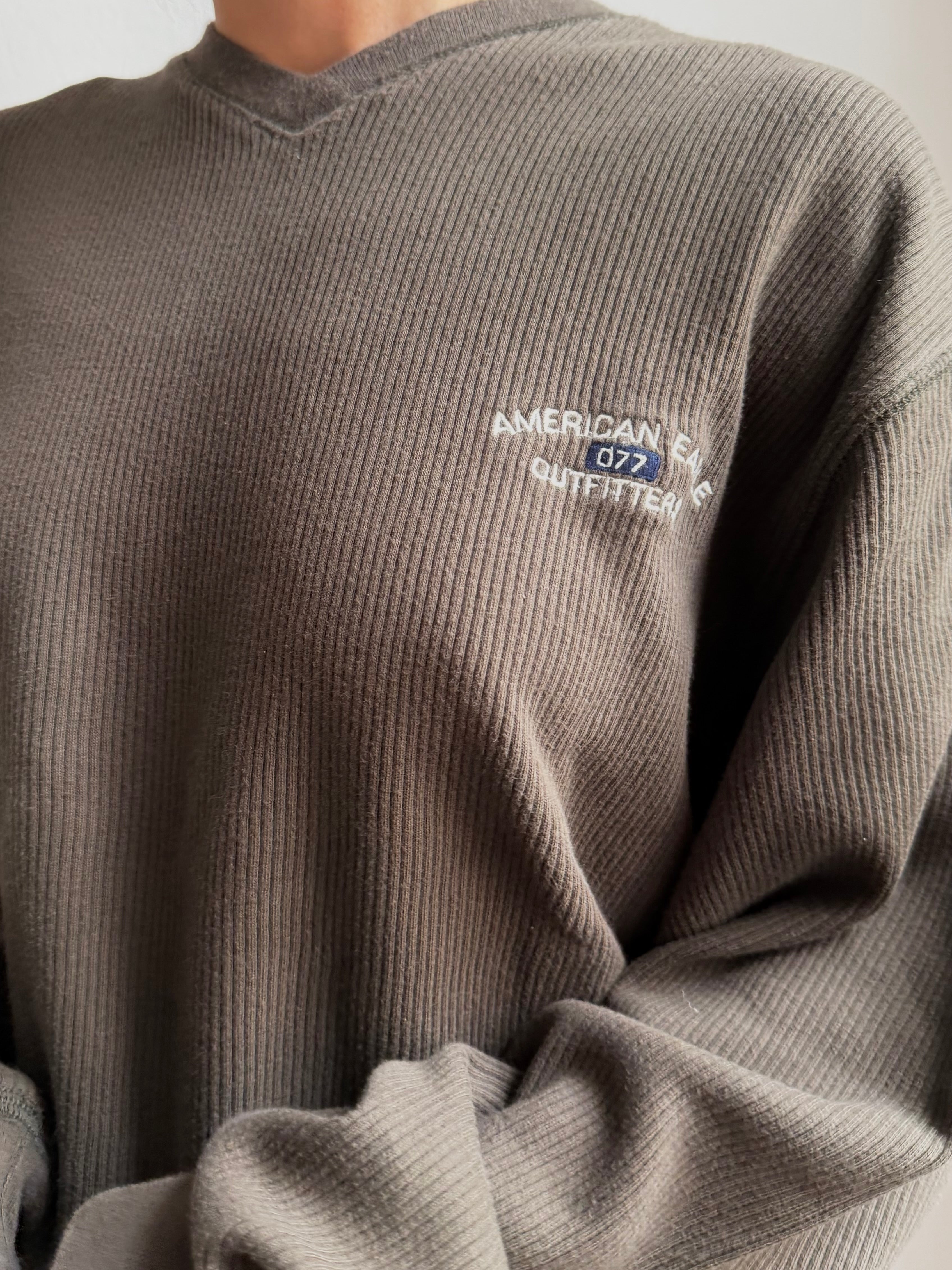 American Eagle Outfitters Longsleeve Olive Green 100% Cotton Unisex - L