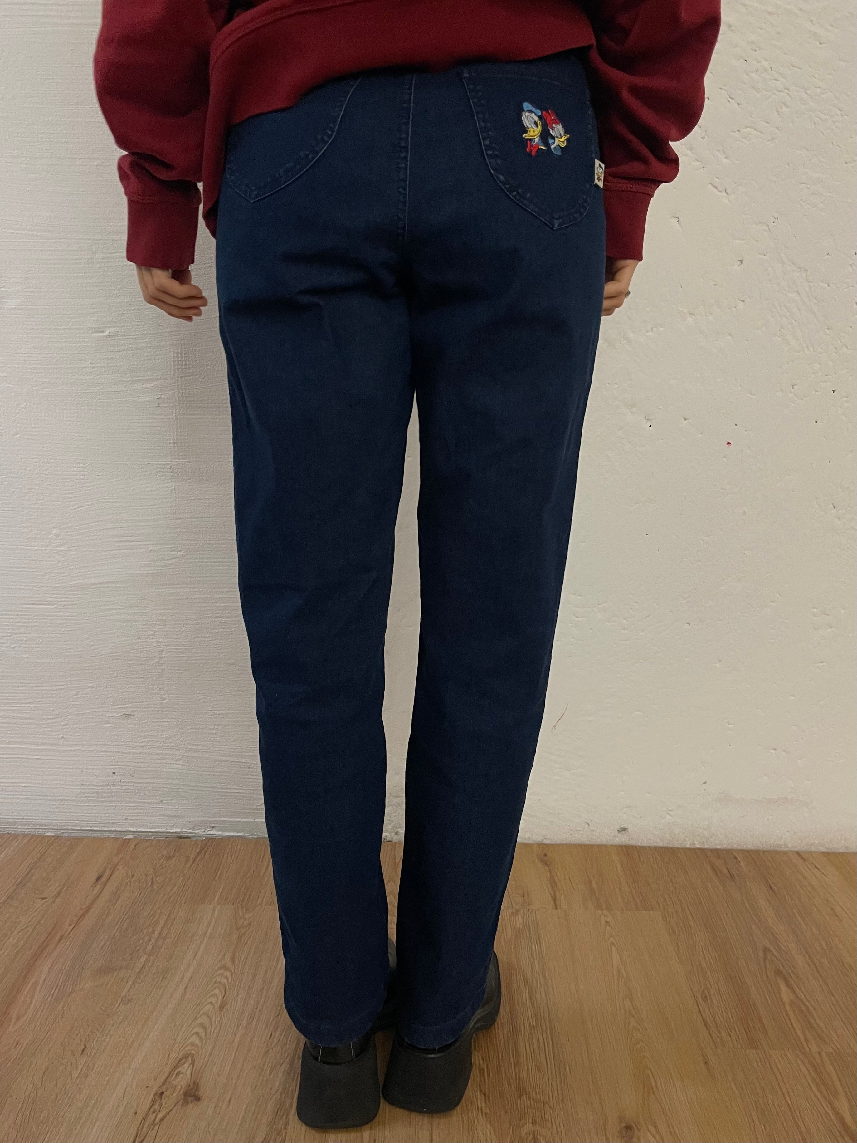 Vintage Stretchy Disney Jeans Donald Duck & Daisy Embroidered Blue Pants - S