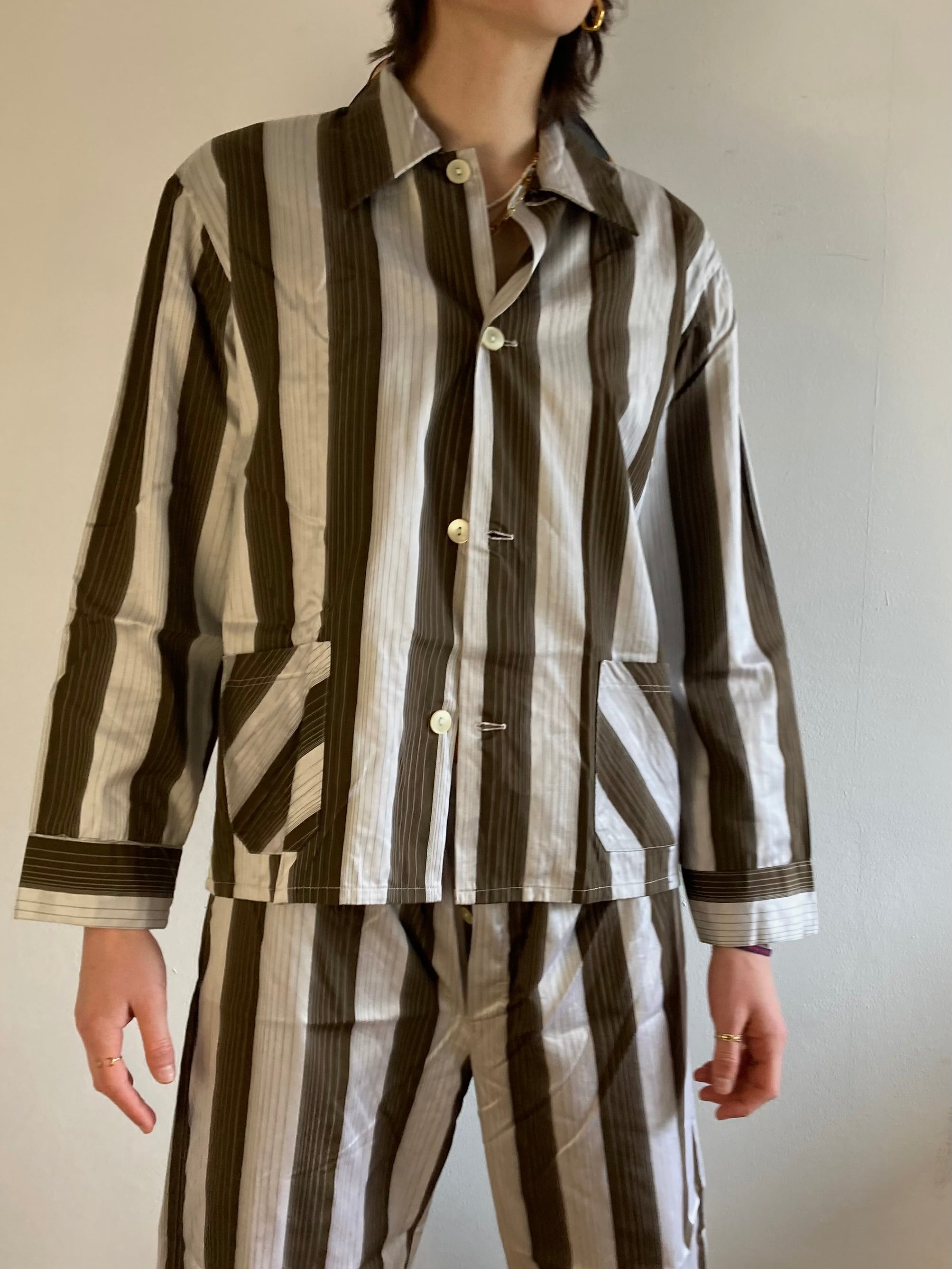 Two-Piece Set Vintage Striped Jacket & Trousers Sumavan Unisex – M