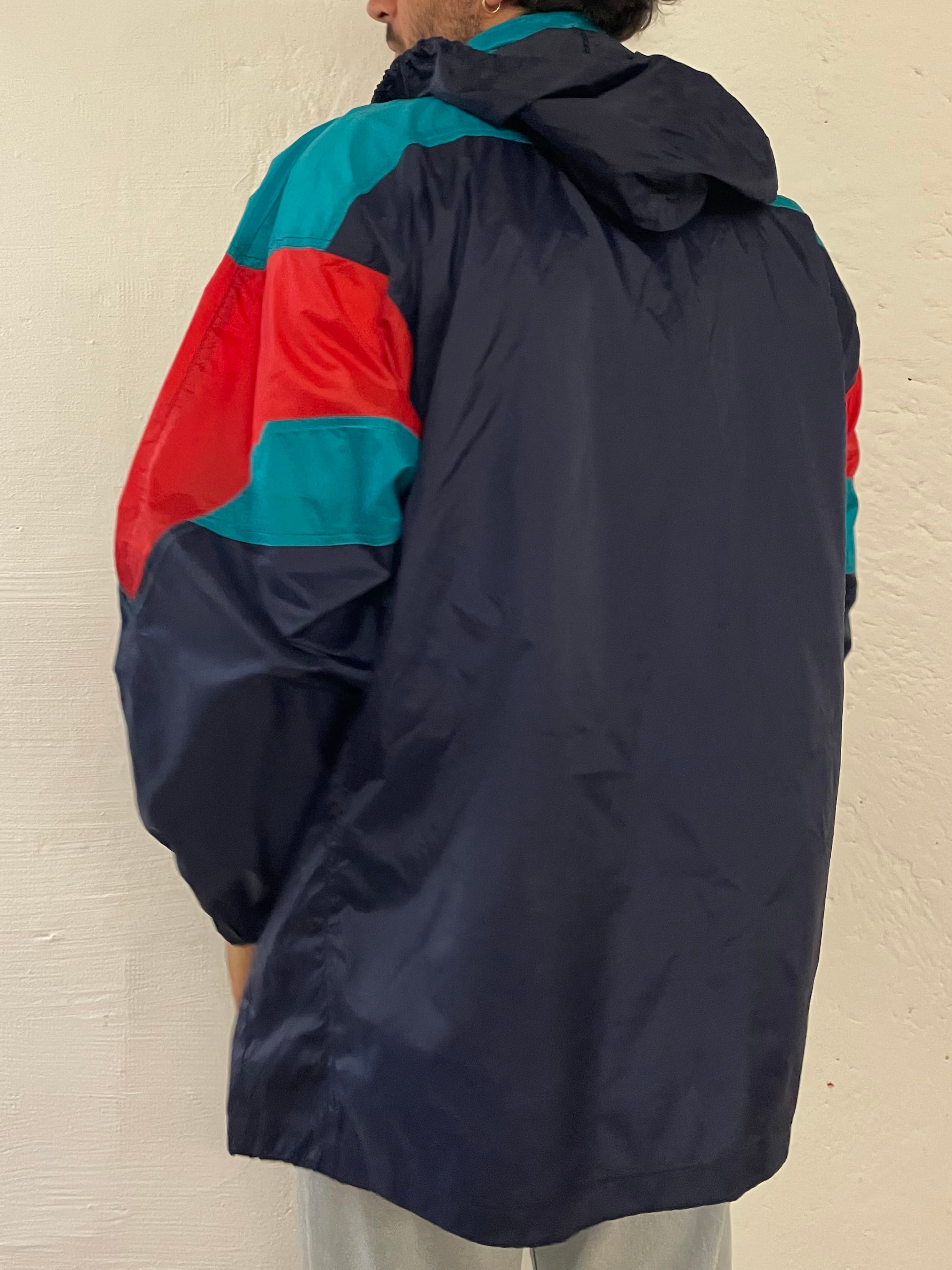 Rain Jacket Rucanor Hooded Waterproof Black & Turquoise & Red – XL