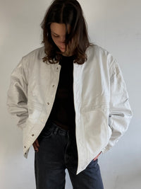 Leather Jacket Vintage DeFrino Cream White Minimal Spring Layering Unisex – M/L