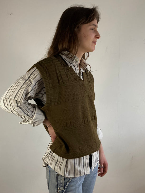 Pullunder Vintage West Germany Brown Wool Blend Knit Unisex Layering – M/L