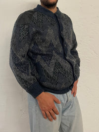 Vintage Virgin Wool Winter Oversized Cardigan Blue/Grey – L