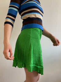 Vintage Skirt Grunge Green Patterned Elastic Waist Flared Hem – M