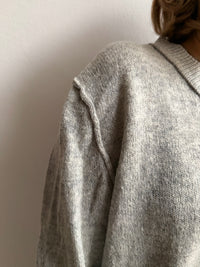 Wool V-Neck Sweater Grey Unisex - L