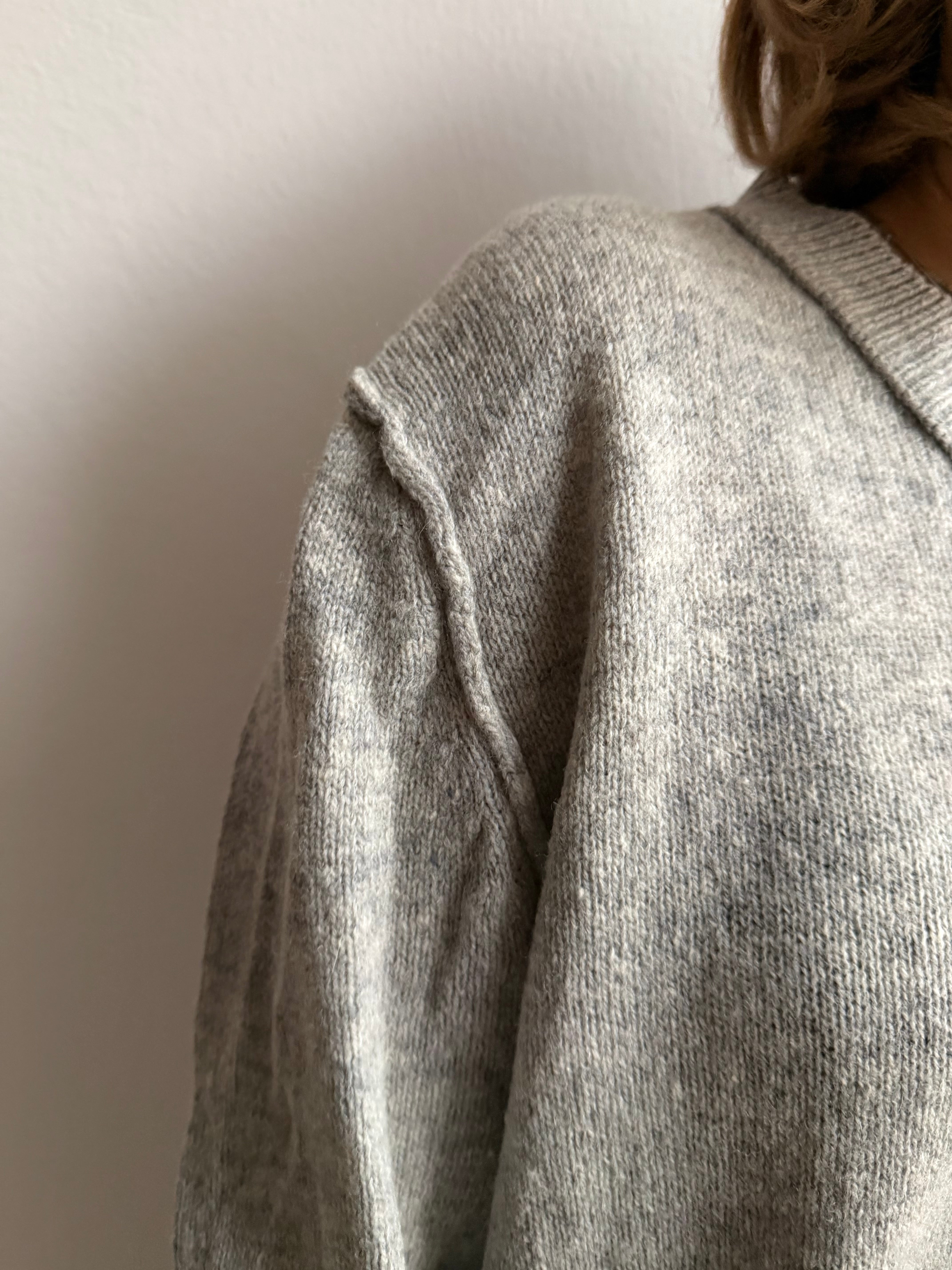 Wool V-Neck Sweater Grey Unisex - L