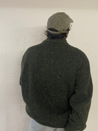 Vintage Oversized Wool Jacket Warm Thick Winter Patterned Green – L