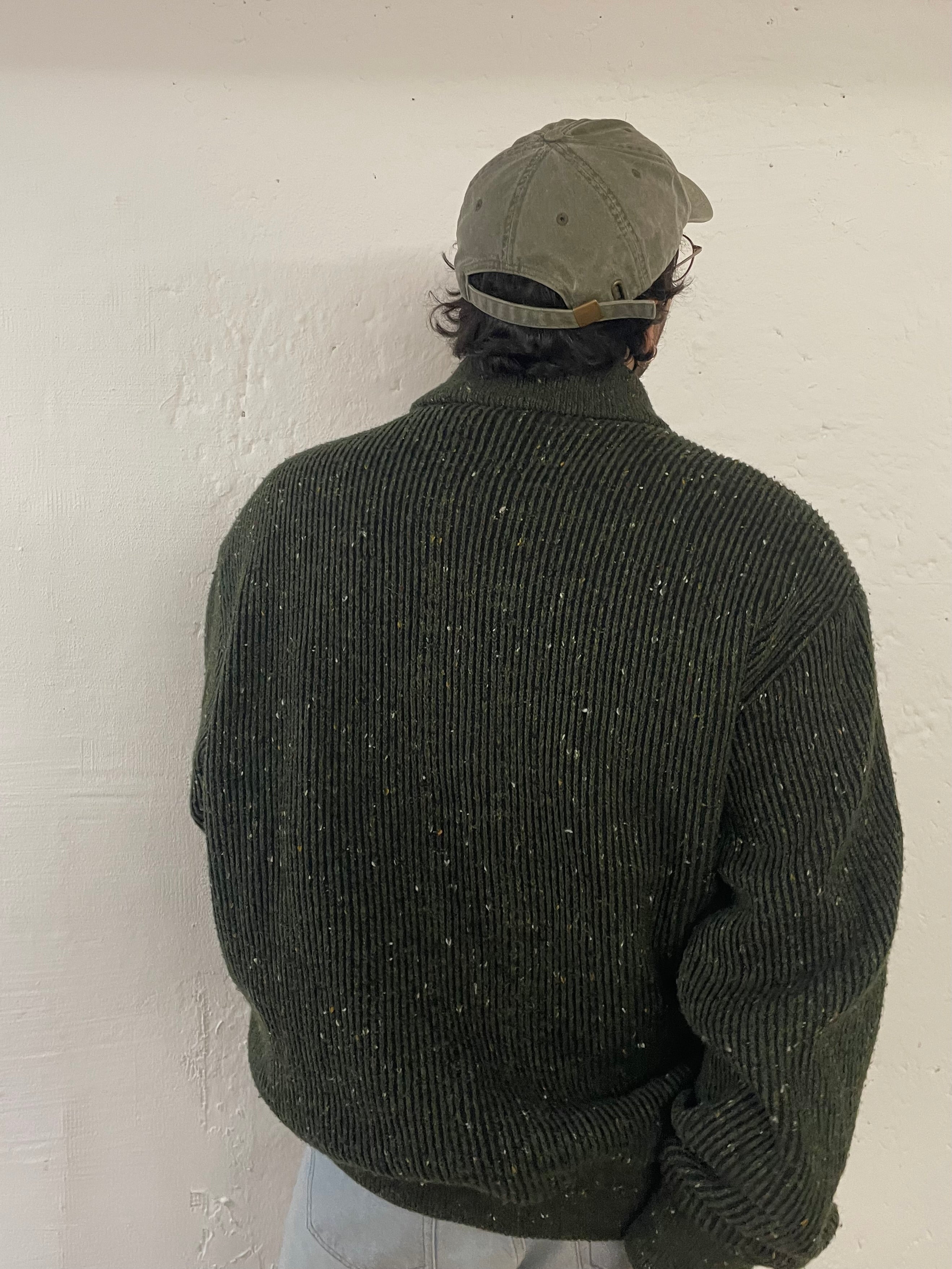 Vintage Oversized Wool Jacket Warm Thick Winter Patterned Green – L