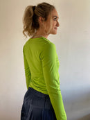 Longsleeve Vintage Green Open Neck Lightweight Layering Women – S/M