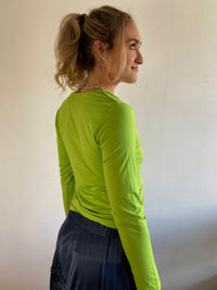 Longsleeve Vintage Green Open Neck Lightweight Layering Women – S/M
