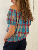 Schulterfreies Top kariert S