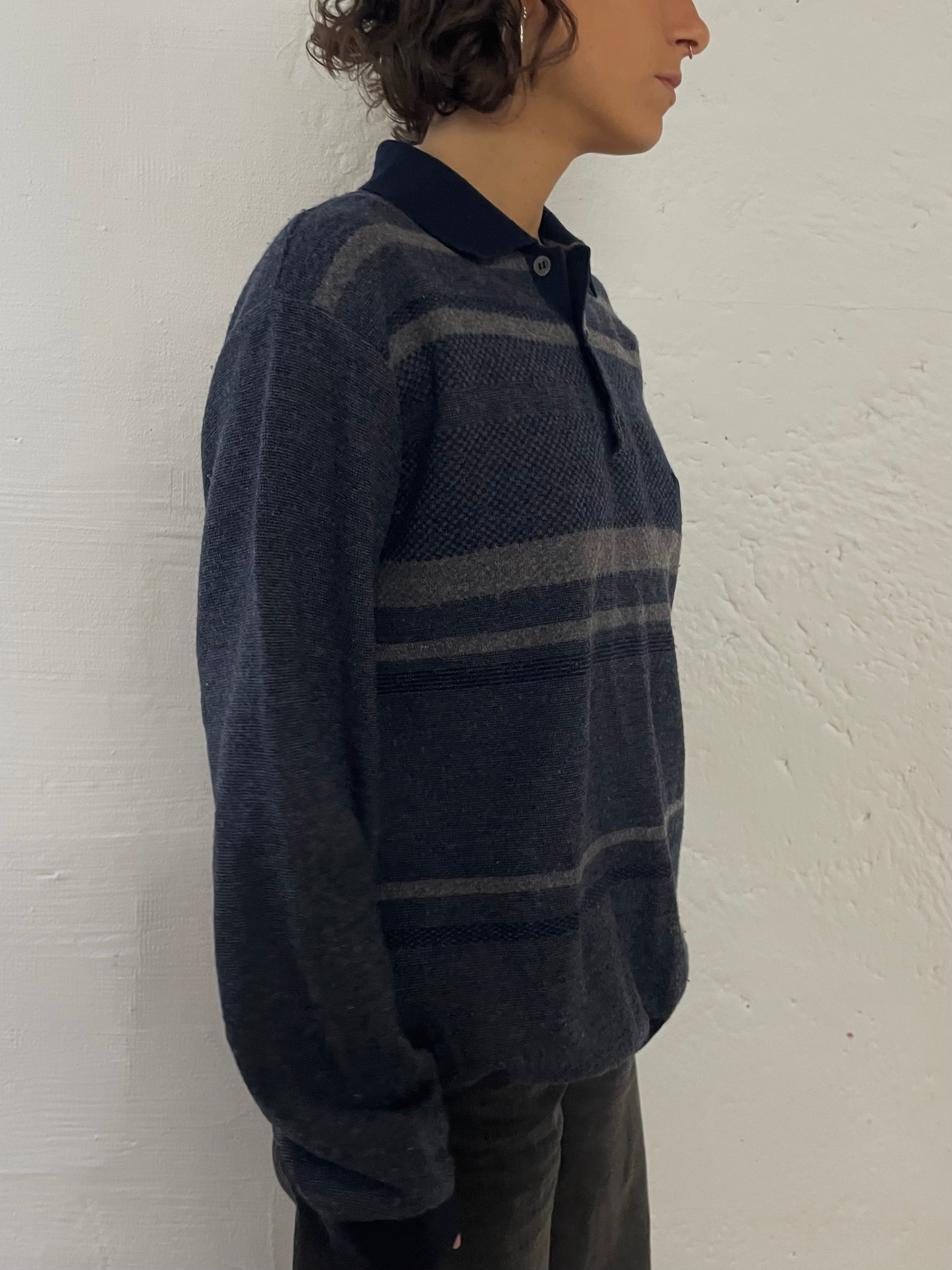 Rodes Polo Wool Sweater Unisex Blue – M