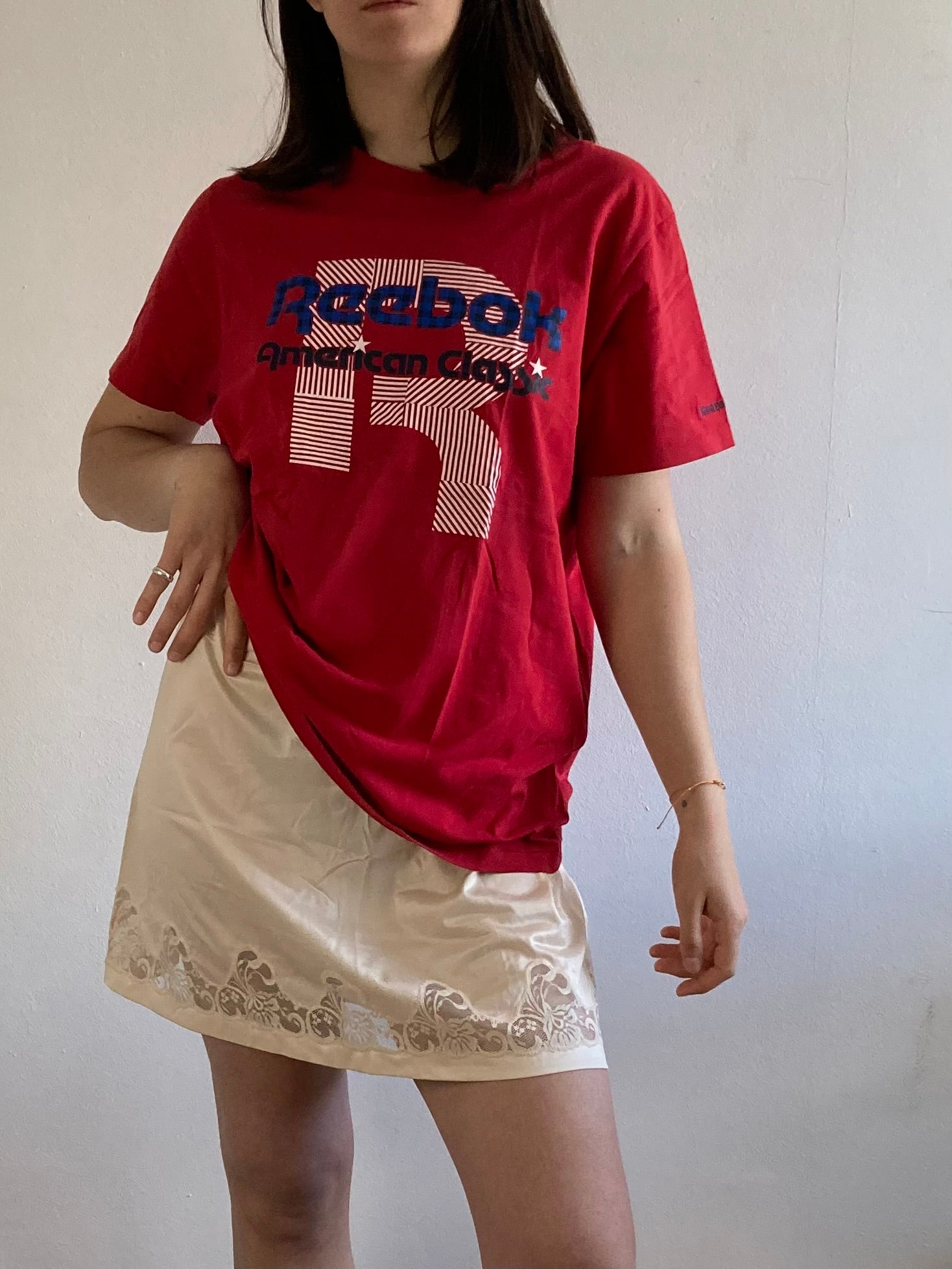T-Shirt Vintage Reebok Front Print Sport Red Unisex – XL