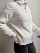 Cardigan Cream White Unisex Turtle Neck - M
