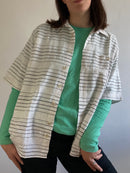 Shirt Vintage Luko Short Sleeve Striped Spring Unisex White Cream – L