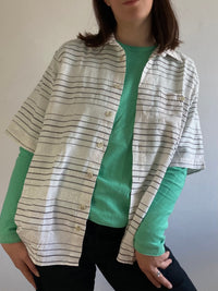 Shirt Vintage Luko Short Sleeve Striped Spring Unisex White Cream – L