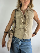 Vest Vintage Summer Top Beige Cream Sleeveless – S