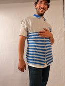 Unisex Oversized Vest Grey Striped with Blue Details Cotton & Acrylic Blend – XL