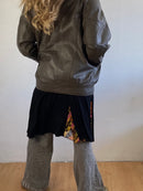 Lederjacke Vintage Y2K Oversized Unisex Grau/Braun Plush Shoulders Statement Piece – M