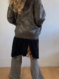 Lederjacke Vintage Y2K Oversized Unisex Grau/Braun Plush Shoulders Statement Piece – M