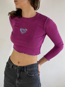 Longsleeve Love Front Print Purple Cropped Slim Fit Layering Women – S/M