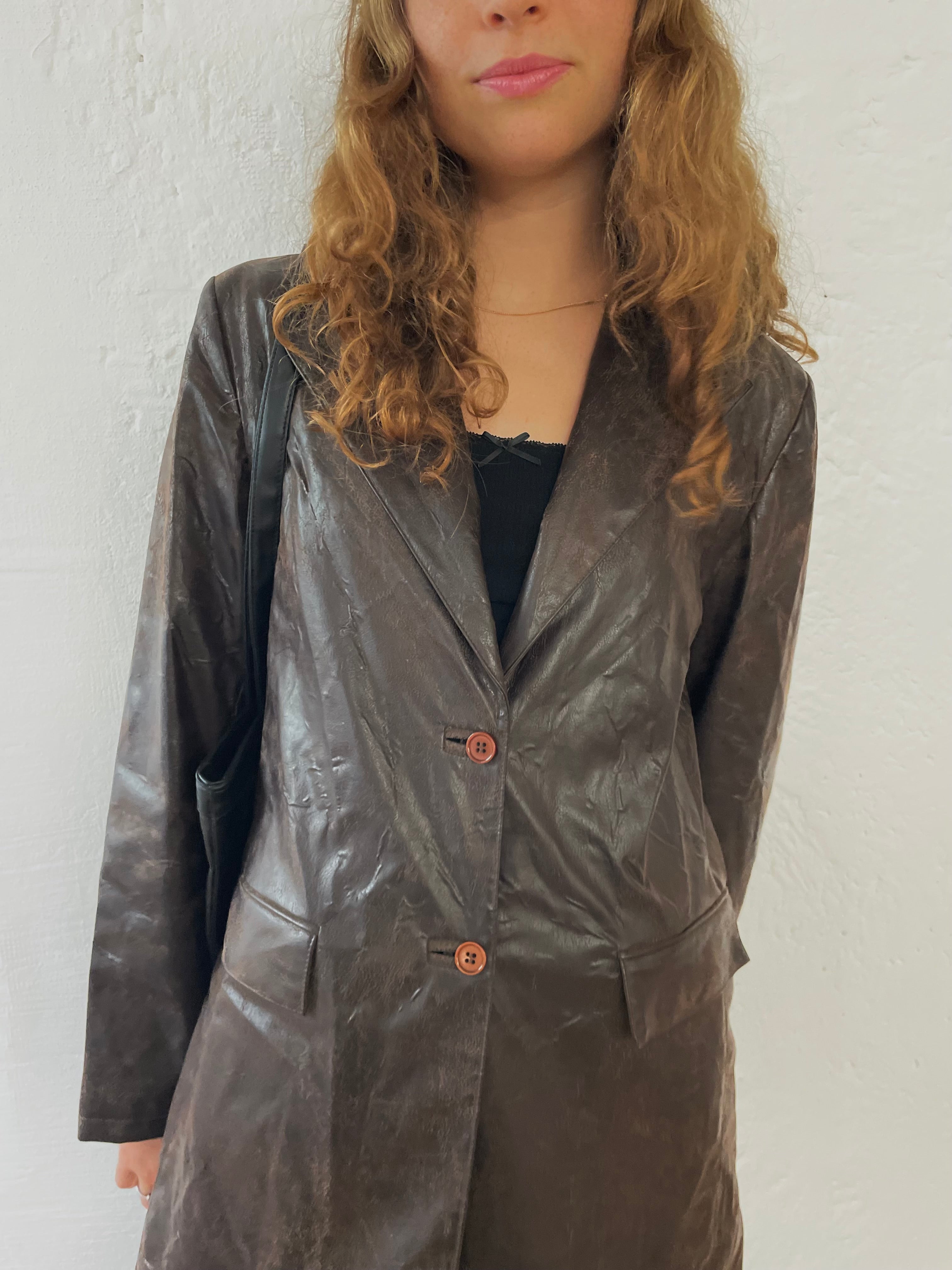 Kunstledermantel Dunkelbraun Größe M