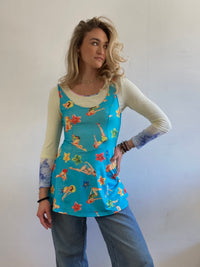 Dress Vintage Layering Blue 80s Print Skirt  – S/M