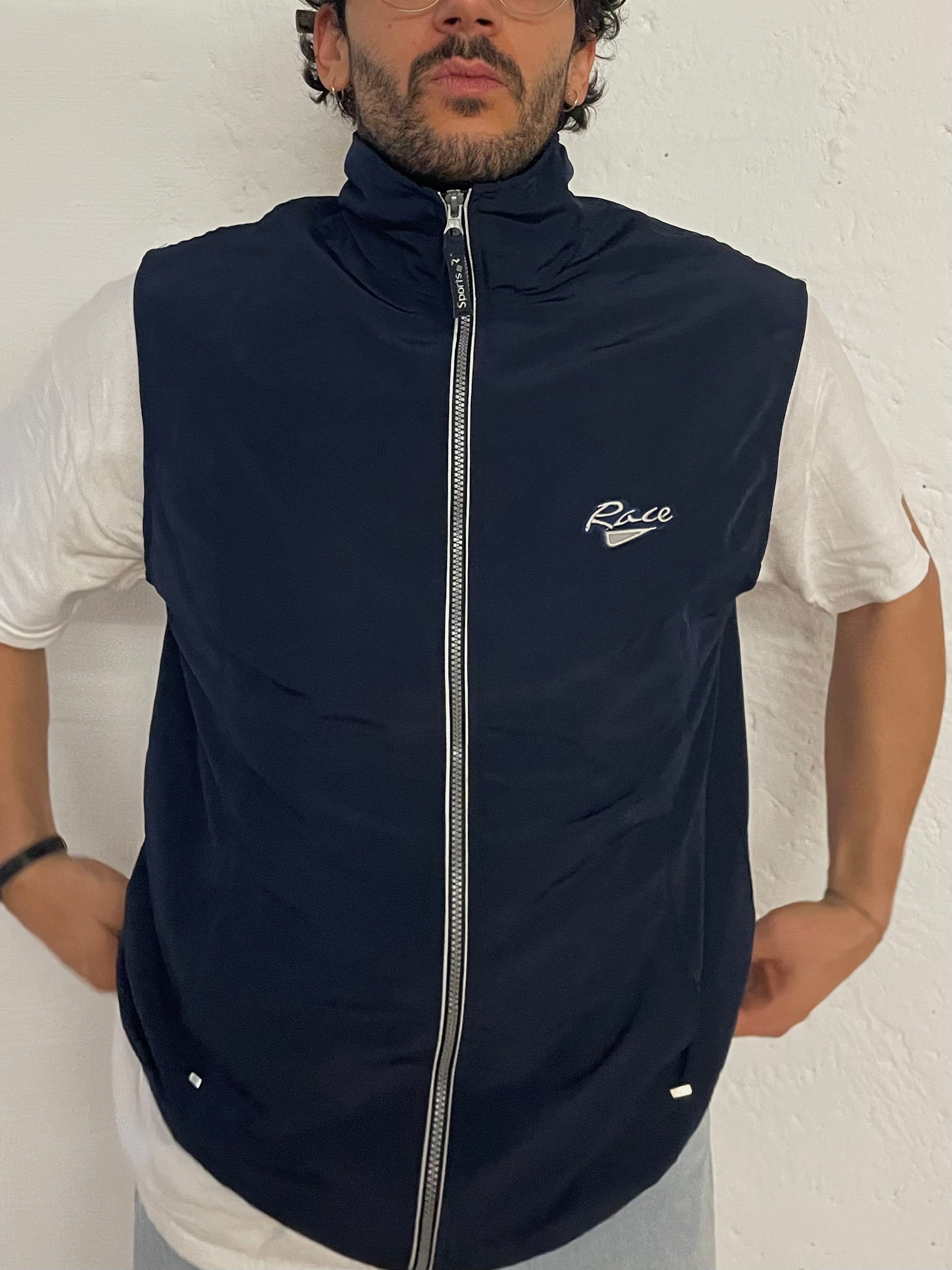Vintage RACE Vest Sport Blue Lightweight Layering – L