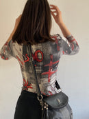 Longsleeve Vintage Y2K Apriori Front Print Layering Fitted Women – M